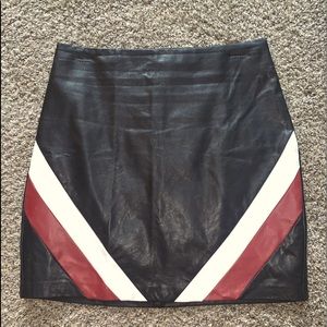 Vintage racer stripe black faux leather skirt